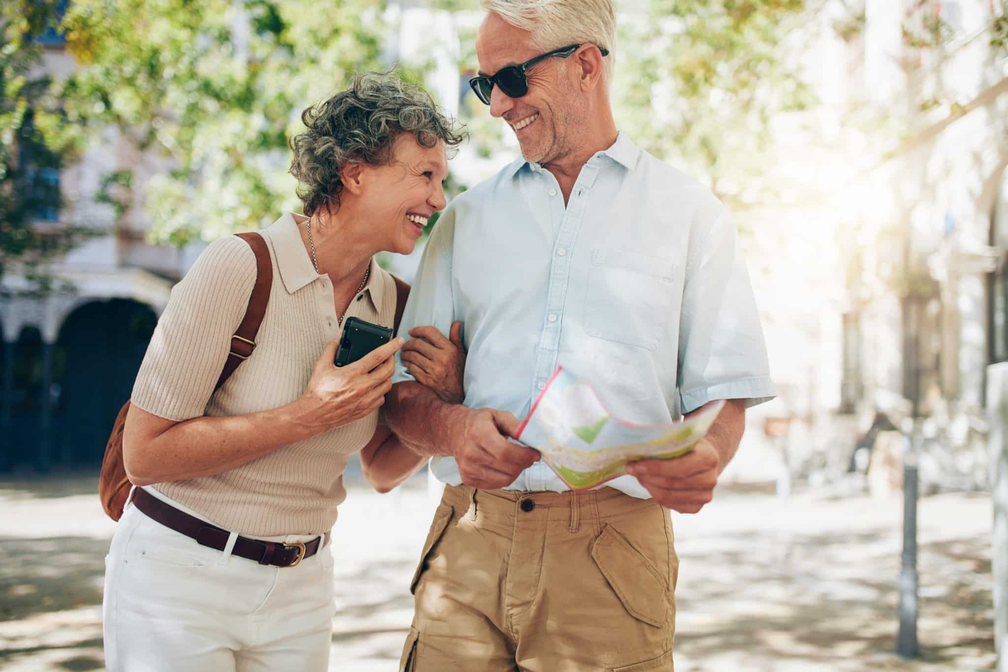 Happy senior couple travelling.